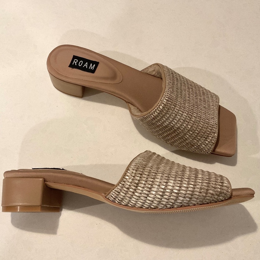 ROAM Raffia Square Heel in Natural Size 9 NEW
